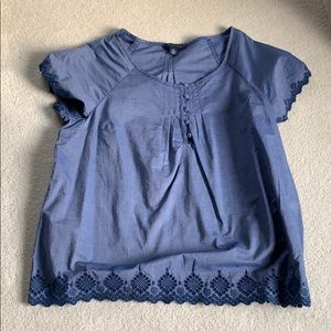 Blue Top with embroidered scalloped bottom